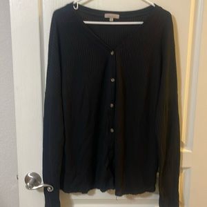 Light weight long sleeve black button down V neck sweater